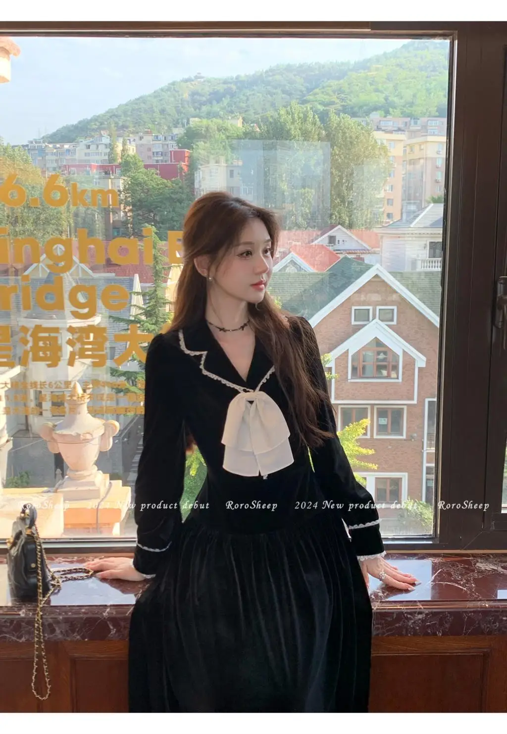 Elegant Vintage Lapel Midi Dresses for Women Bow Long Sleeve Birthday Party Dress A-line Autumn New Korean Fashion Vestido Mujer