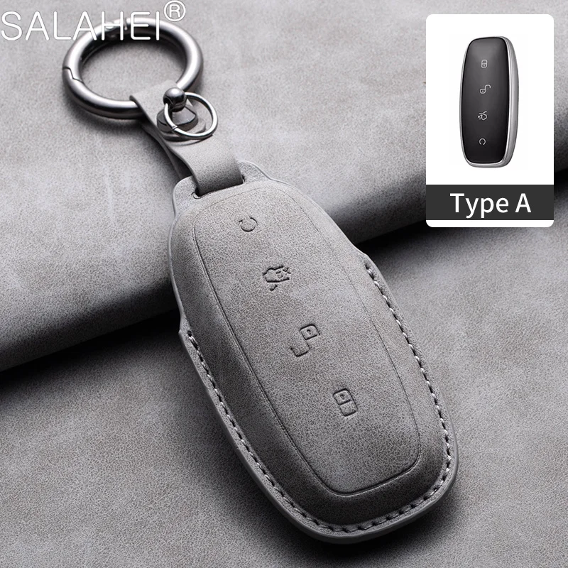 

Sheepskin Leather Car Smart Remote Key Case Cover Shell Protector For Denza D9 DM-i 2022 2023 Car Styling Keychain Accessories