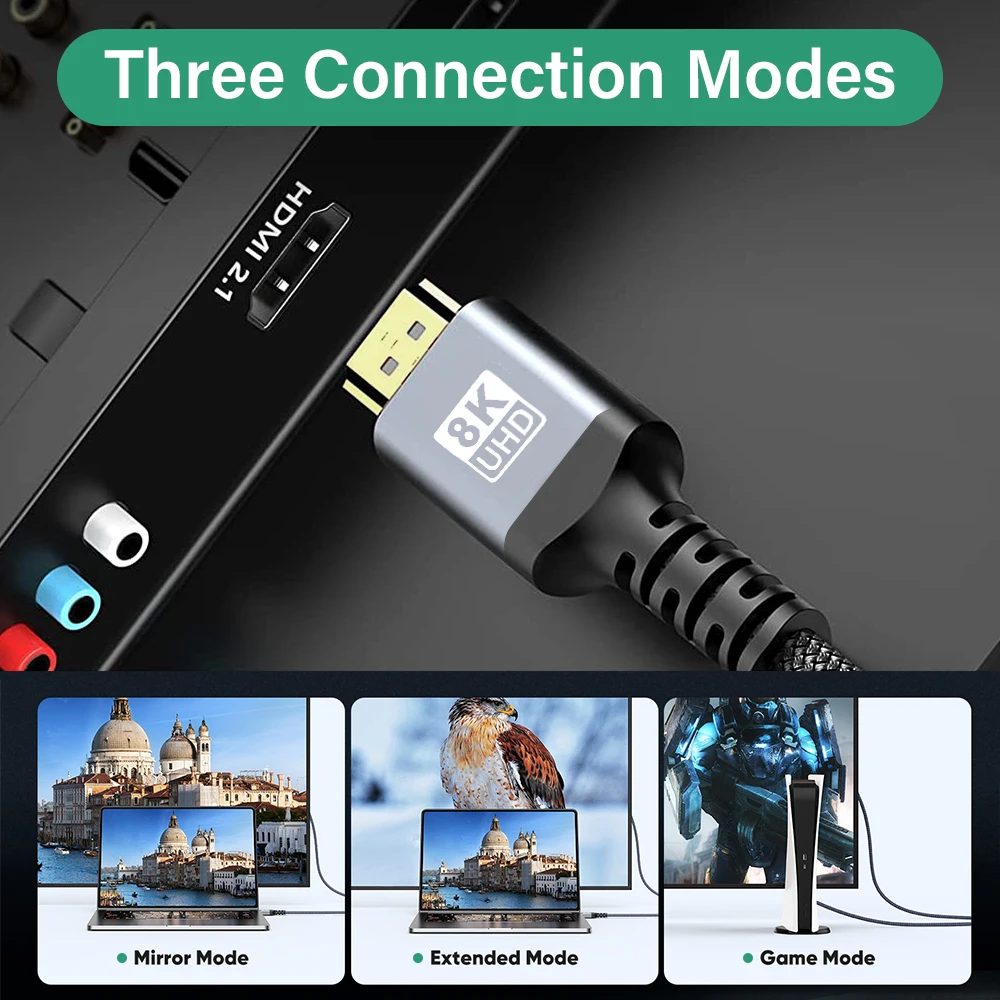 HDMI 2.1  ̺, HDTV ø ó PS5 PS4 Ϳ, EARC   UHD 1M 7M, 8K, 60Hz, 4K, 144Hz, 48Gbps