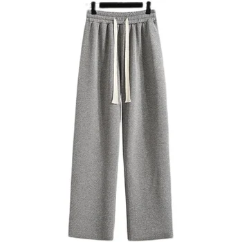 Pantaloni sportivi larghi con coulisse, attillati, casual, in velluto, a gamba larga, autunnali e invernali 1