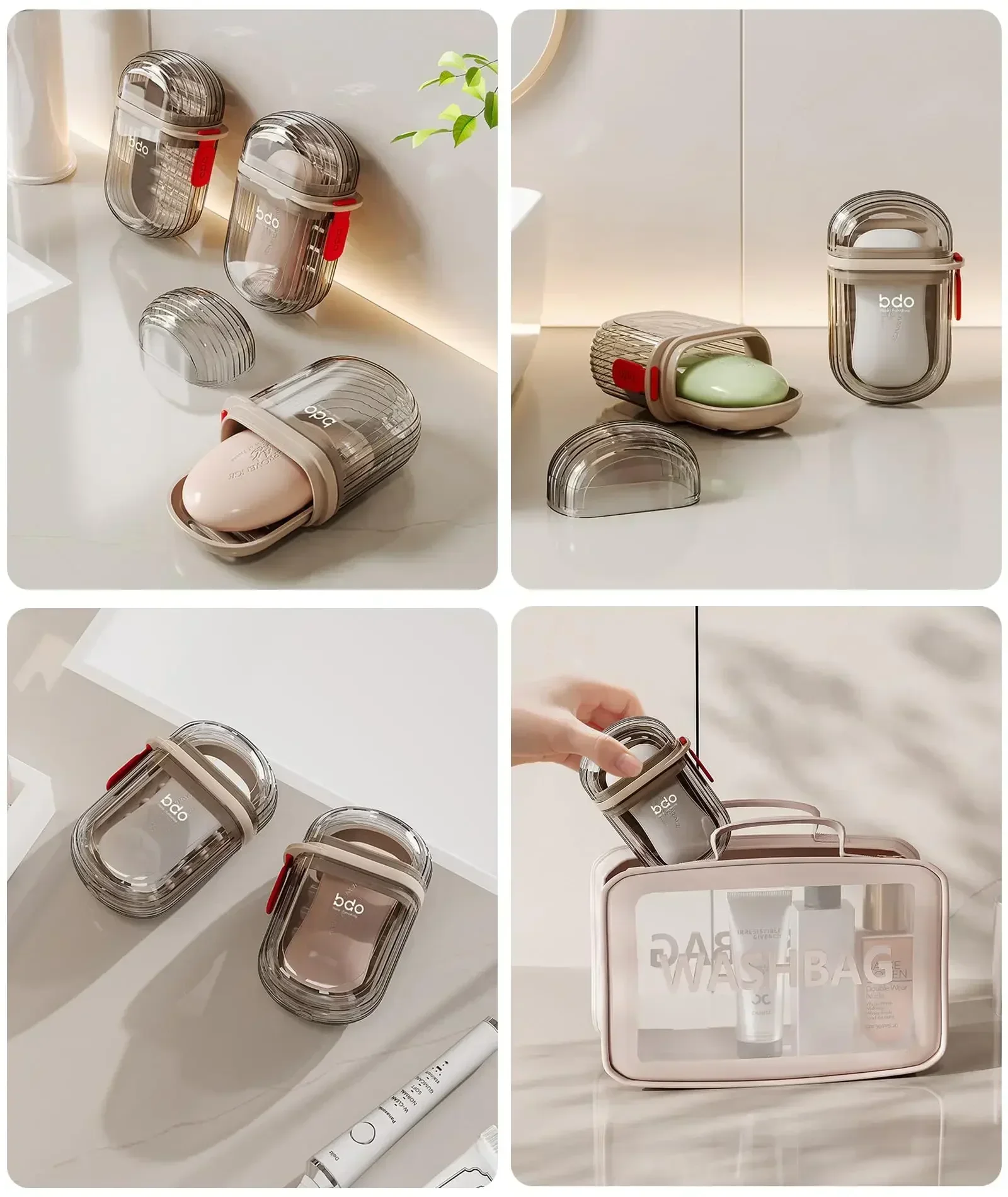 Soap Box Travel Portable Mini Soap Box Sealed Drain with Lid Transparent Light Luxury Premium 4