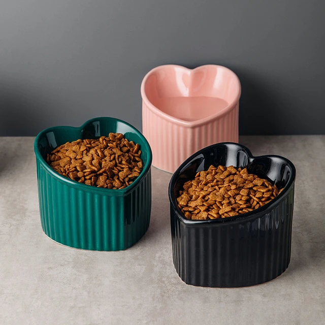 Slanted Ceramic Cat Bowl with Stand - Anti-Tip Elevated Cat Food Dish for Neck Protection, Cute Pet Feeding Bowl dogs universal 2