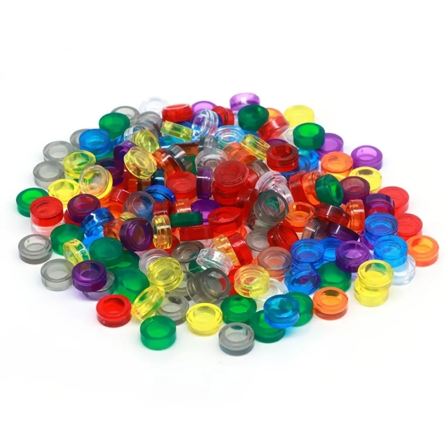200PCS Transparent Colored FLAT Tile 1x1 Dots Round Bricks MOC DIY Building Blocks Parts for Children Toys