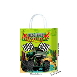 Monster Truck Party Favor Drawstring Bags - Fun Gift Bags for Racing Themed Celebrations (Green Paper Bags)
