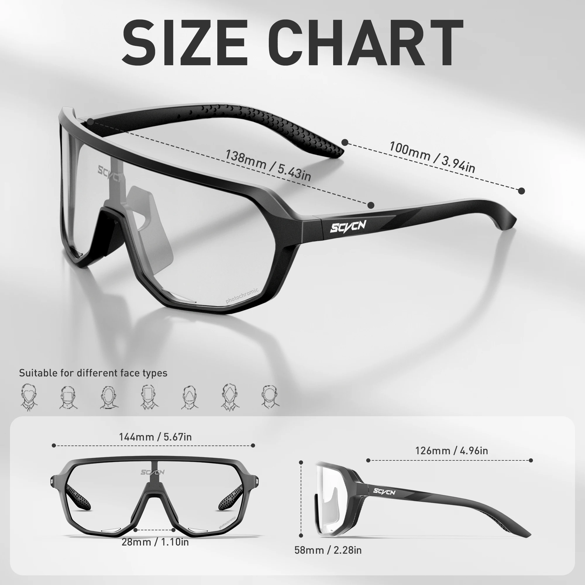 SCVCN Photochromic Glasses Cycling Sunglasses for Women Sports Running MTB Biking Eyewear Men Road Mountain Bike Bicycle Goggles