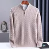 Plus Size 4XL Cashmere Sweaters Men Jumpers Standing Neck Half Height Zipper Long Sleeve Pullovers Fit Male Woolen Knit Jumpers 6