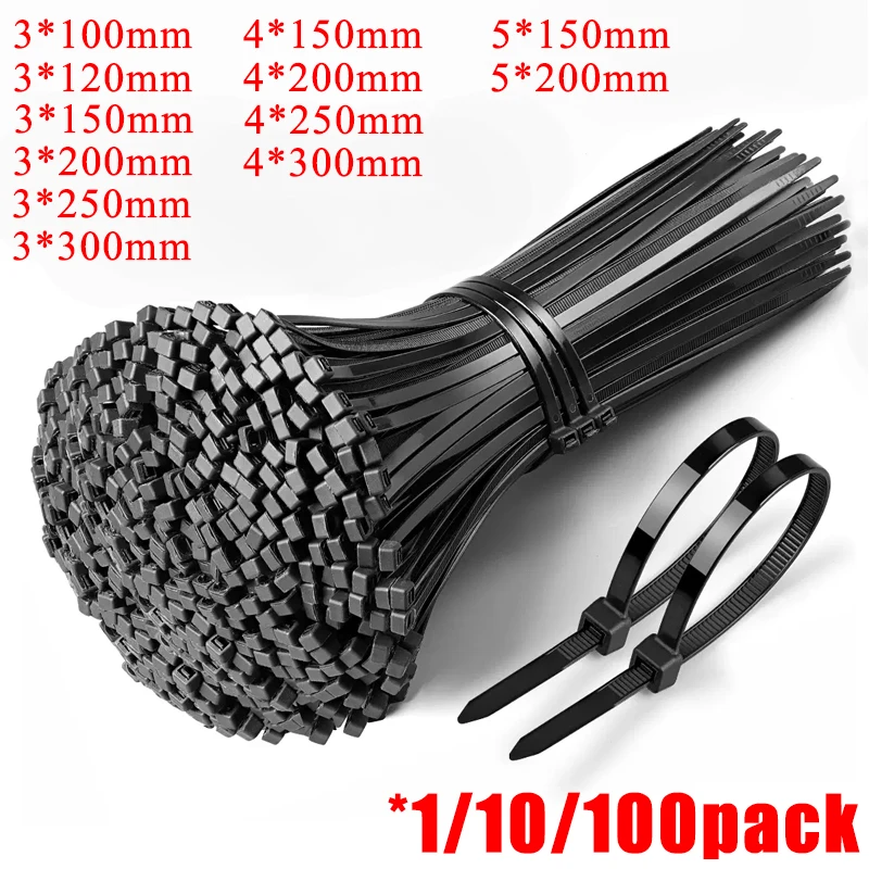 Self-locking Plastic Nylon Tie Black Cabo Tie Fixação Anel Zip Wraps Strap Grupo 3*100 3*150 4*200 250 Pcs 1000 Pcs