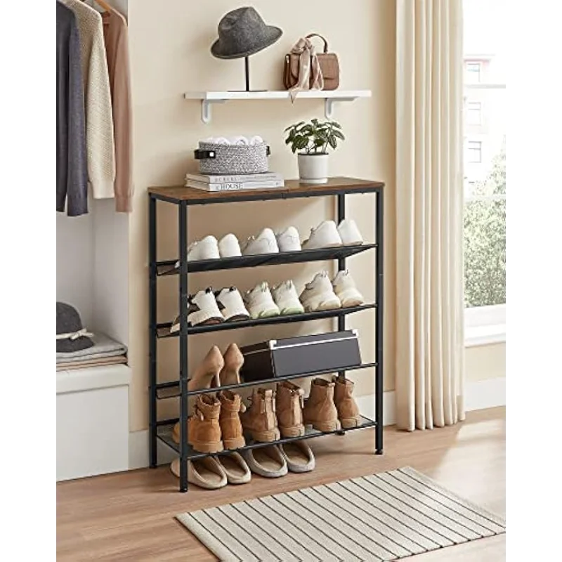 

VASAGLE Shoe Rack for Entryway, 5 Tier Shoe Storage Shelves, 16-20 Pairs Shoe Organizer, with Sturdy Wooden Top and Steel Frame,