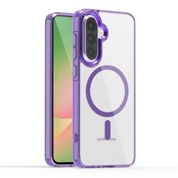 Transparent Magnetic Case with MagSafe Wireless Charging and Metal Keys Cover - Galaxy A56 5G (Purple)
