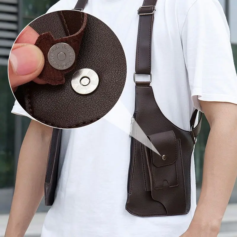 Outdoor Tactical Fishing Bag Multi-Pocket Anti-Theft Waterproof PU Multi-Purpose Men's Crossbody Double Shoulder Strap