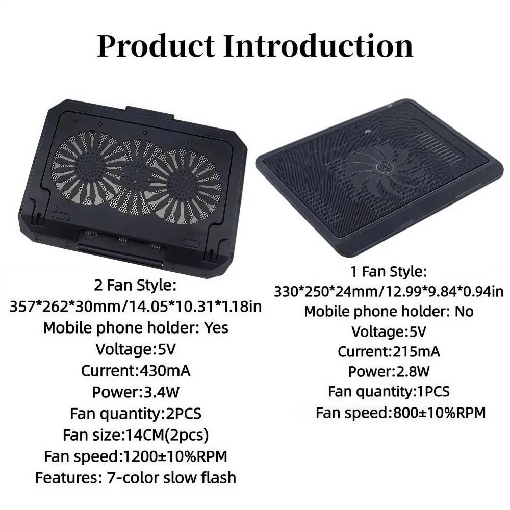Two Fan Laptop Cooler RGB with Phone Holder Large Cooling Pad Stand Adjustable 7-speed Adjustment Laptop Cooling Base - Image 2