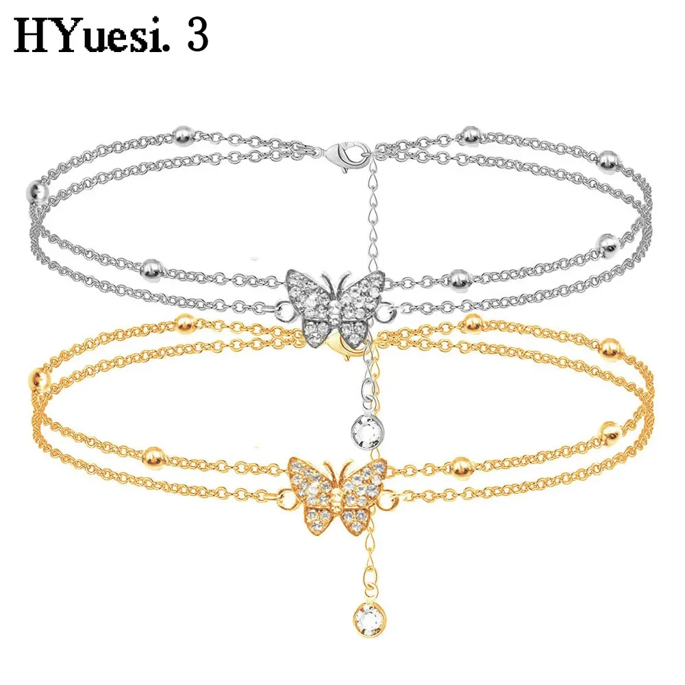 Silver Anklet Bracelet Summer Butterfly Anklet For Women Adjustable Color Layered Foot Ankle Bracelet Girls Beach Party Jewelry