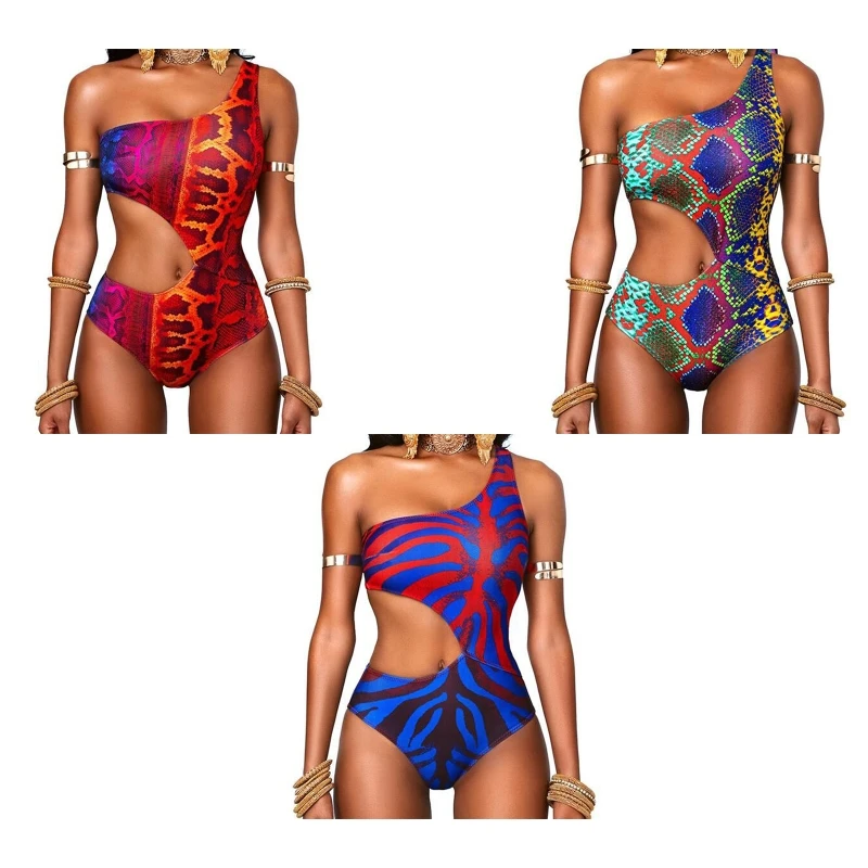 Swimsuit Waist Cutout Women Printed Bathing Suit One Shoulder Swimwear Bathing Suit Beachwear Swimming Suits Women Girls swimsuits for women