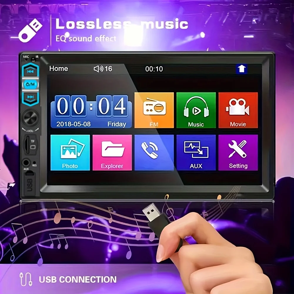 7인치 자동차 라디오 멀티미디어 플레이어 MP5 스테레오 헤드 유닛(FM/USB/AUX/미러 링크 내비게이션 포함), 2 DIN 패널 디스플레이