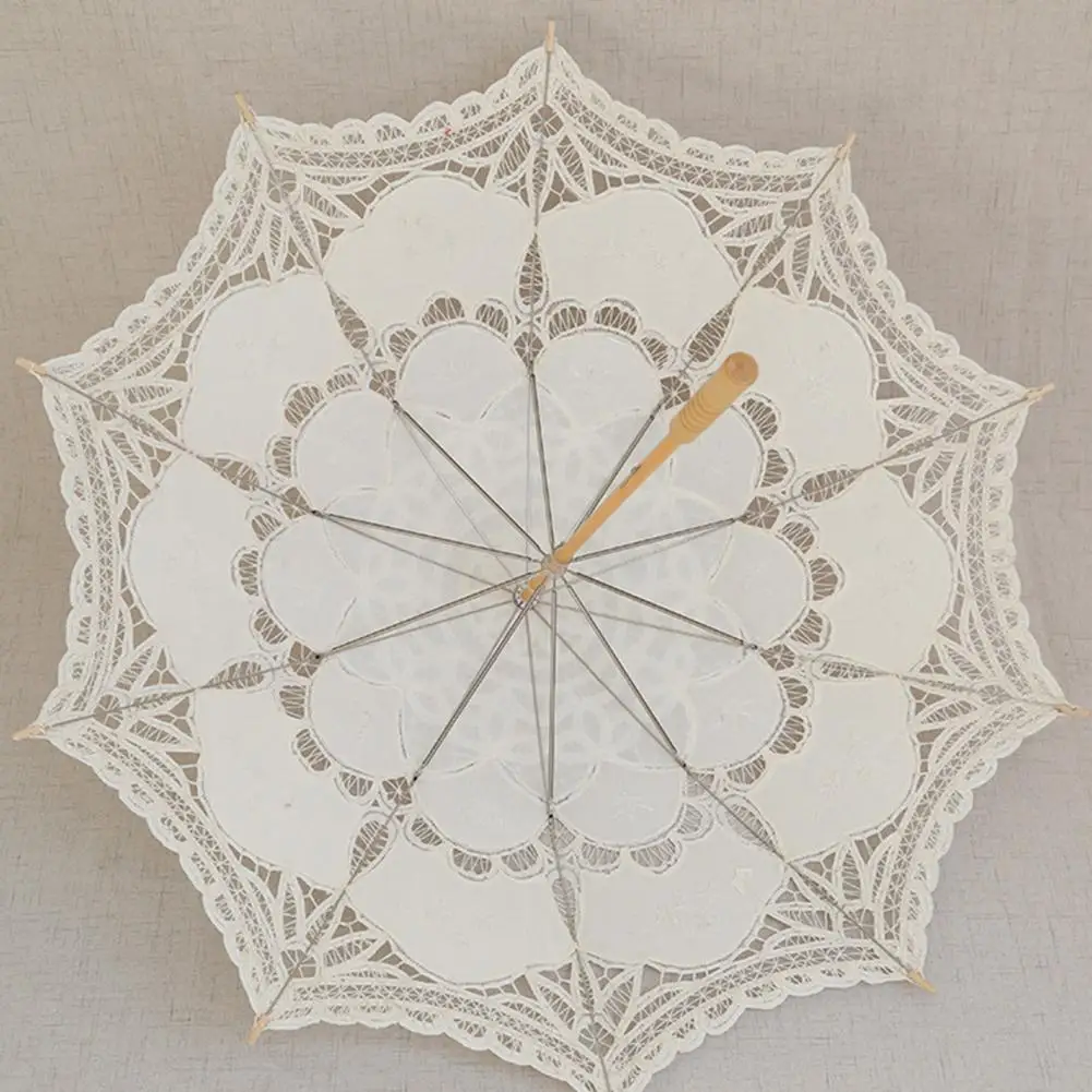 Handmade Parasol Lace Beige Umbrella Wedding Umbrella With Long Handle Photography Prop For Wedding Outdoor Sun