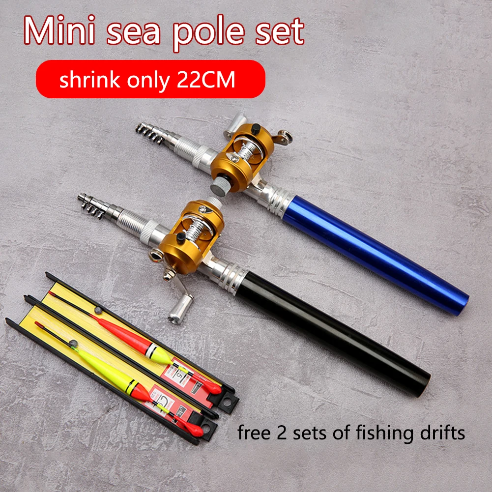 Cheap Puntos 1.6m Pen Shape Telescopic Mini Fishing Pole Rod with Metal Spinning  Reel Wheel