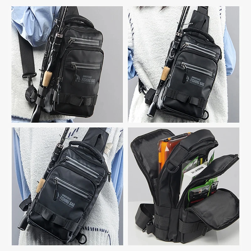 Description Picture 4 of itemFishing bag with Rod Holder Tactical Fish Sling Backpack Lightweight Outdoor Hiking Climbing Rig Pouch Sport Hunting Chest Bags