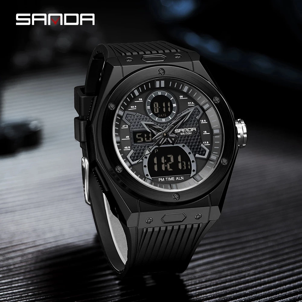 SANDA Brand 2023 Men Watches Dual Display Digital Quartz Wristwatches Waterproof Sports Military Watch Relogio Masculino 3138