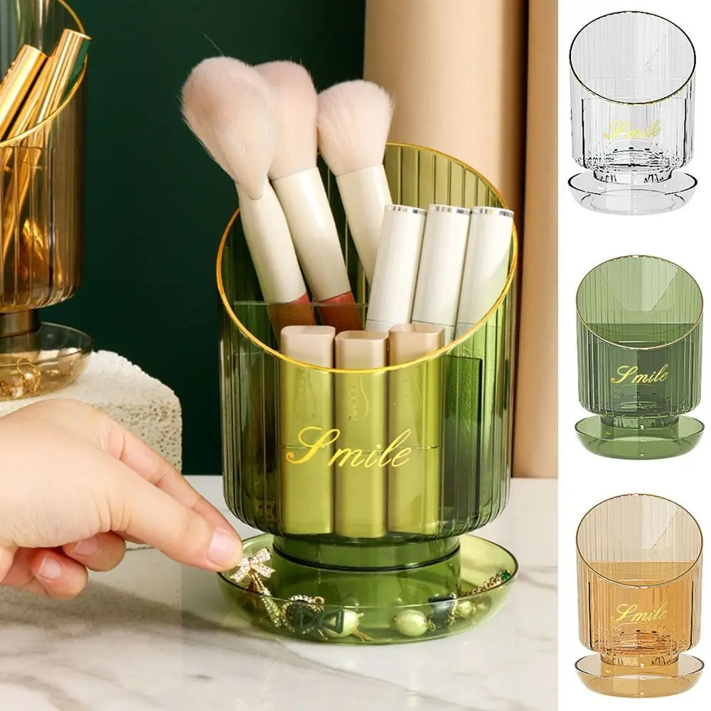 

Plastic 360° Rotating Makeup Brush Holder Clear Cylinder Makeup Brush Bucket Large Capacity Eye Shadow Storage Box for Home