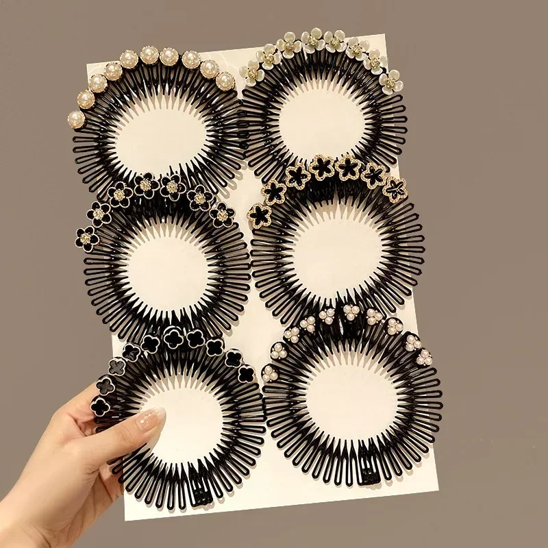 Korean Round Camellia Flower Pearl Hair Organizer Girls Women Hair Comb Hair Clips Children Updo Headwear for Kids Accessories