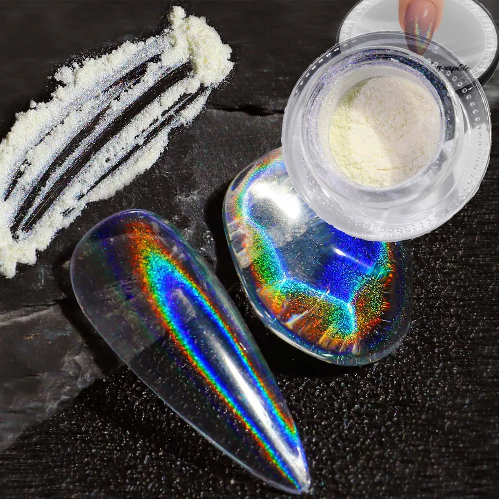 Nail Powder Nail Glitter Nail Pigment Net 0.3g Clear Universal Laser Nail Glitter White Chrome Pigment Rubbing on Nails Holographic Nail Powder Shiny Glitters Dust