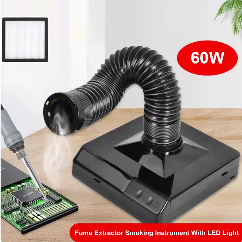 60W การประสาน Iron Fume Extractor พร้อมไฟ LED ESD ฟองน้ํากรองคาร์บอนเครื่องมือสูบบุหรี่สําหรับซ่อมชิ้นส่วนอิเล็กทรอนิกส์ 1