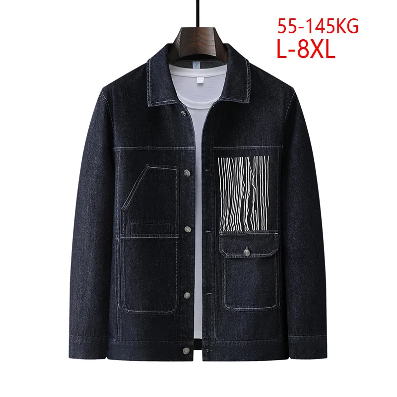 

Men Plus Size Wide Fat Loose Casual Streetwear Fashion Vintage Denim Cargo Jacket Spring Autumn Coat Man Outerwear 6XL 7XL 140kg