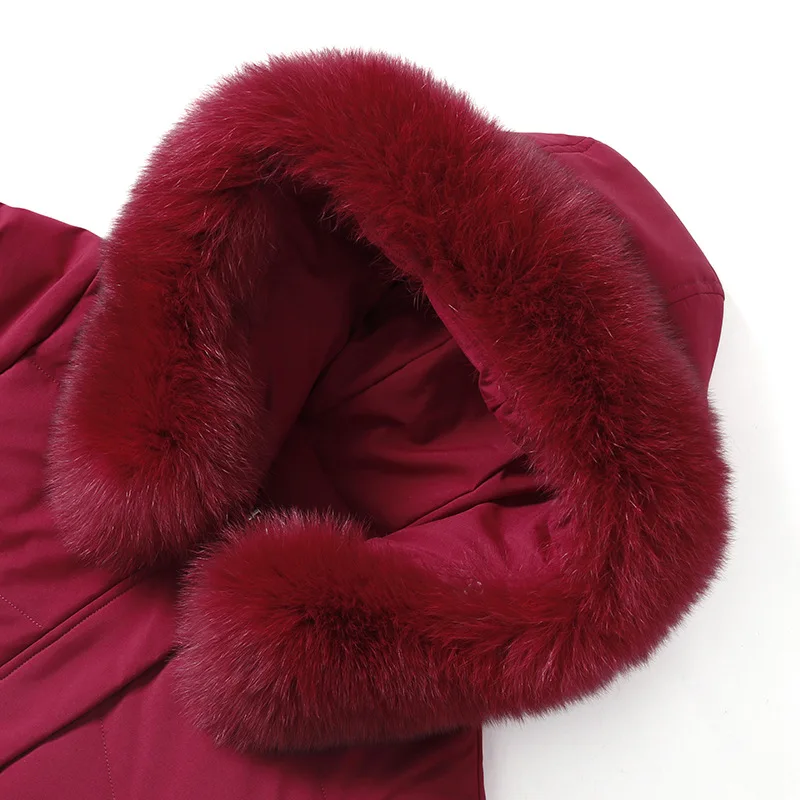 Real Fox Fur Collar White Duck Down Down Jacket Women's Medium Long Winter Clothes Middle-aged and Elderly Embroidered Loose Yrf