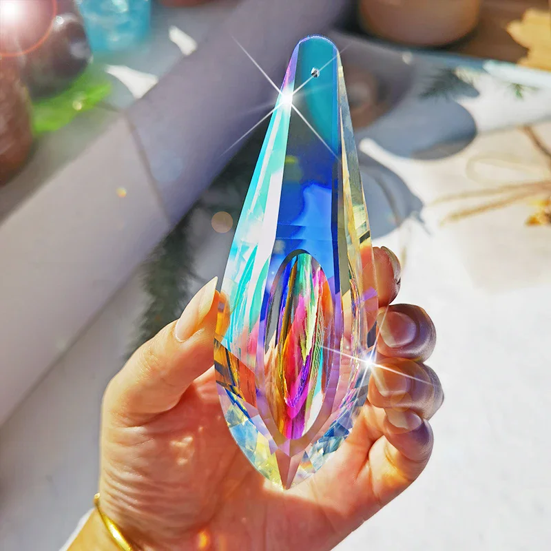 120mm Large Crystal Suncatcher AB Coating Faceted Crystal Prisms Drop Pendant Rainbow Window Garden Hanging Decoration Gift sun catcher crystal pendant sun catchers window ornament