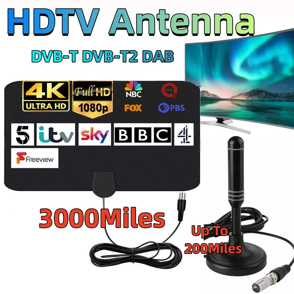 Digital TV Antenna Signal Receiver Amplifier 300cm Coax Cable HDTV Antenna  DVB-T DVB-T2 DAB Plug and Play HD Freeview Aerial - AliExpress