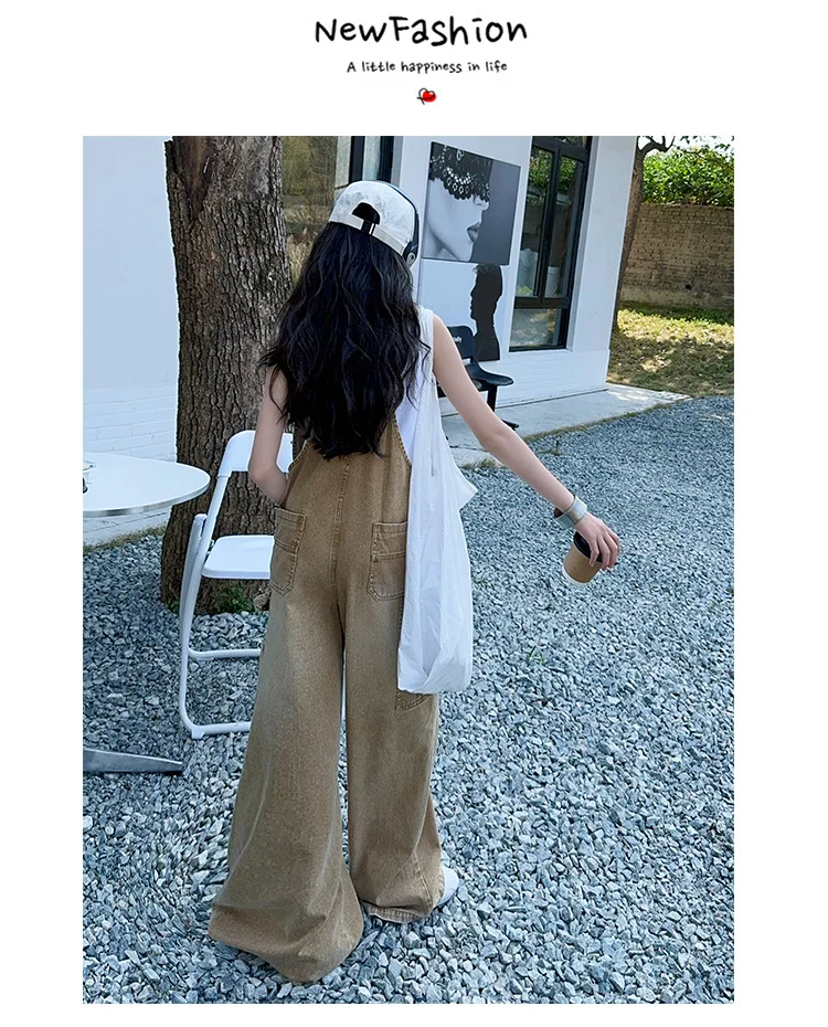 summer teen girls water washed punk wide leg jumpsuit junior kids loose slimming casual Cowboy overalls 4-14 child ropa trousers