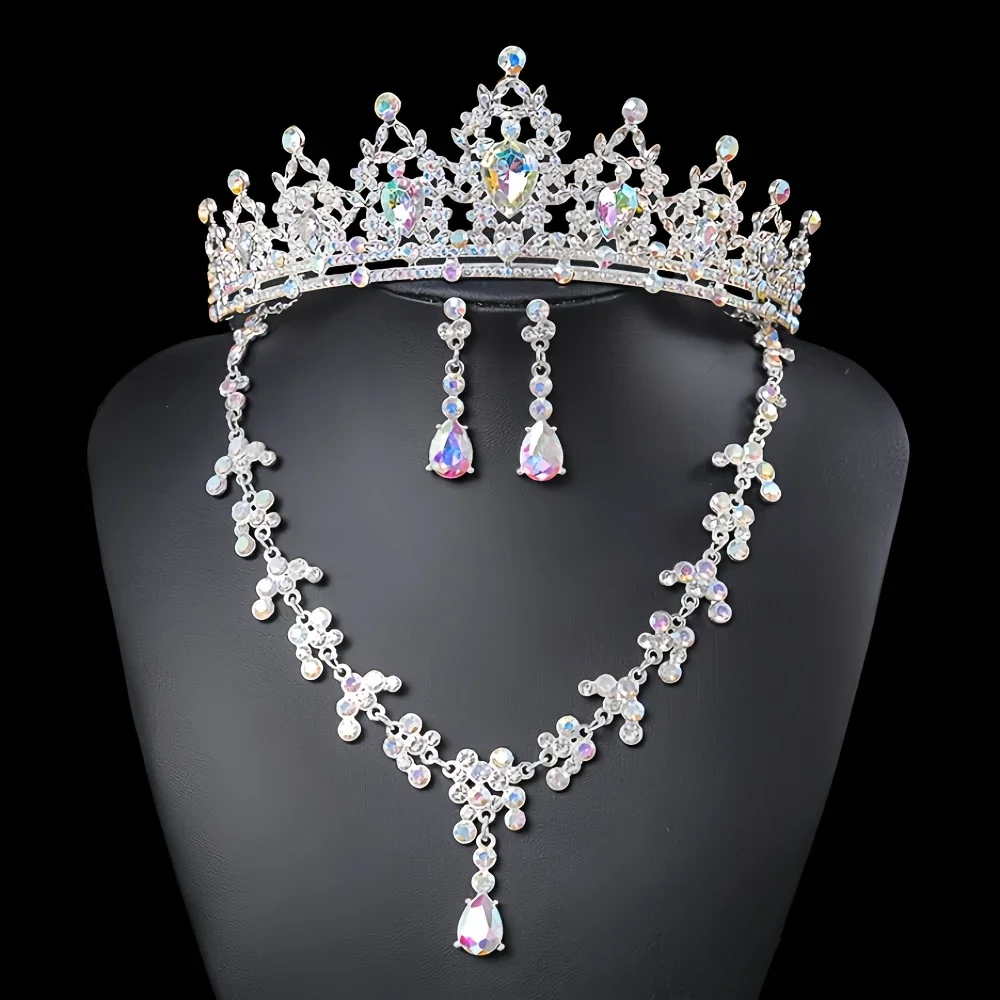 Fashionable and Elegant Bridal Accessories 3-Piece Set Wedding Crown Headpiece Necklace Earrings Wedding Dress Accessories - 3