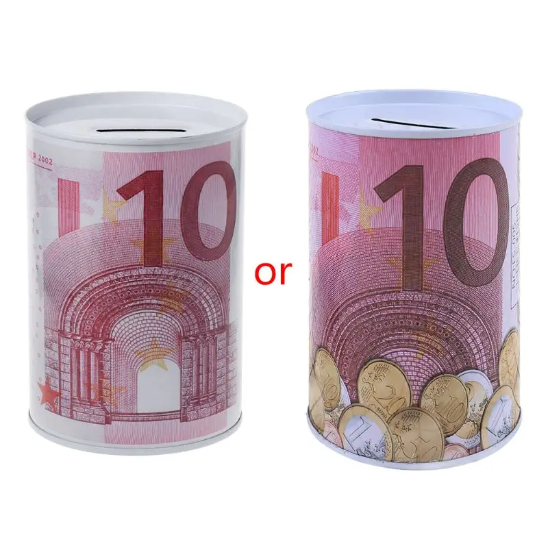 H55A Creative Euro Dollar Metal Cylinder Piggy Bank Saving Money Box Home Decoration 6