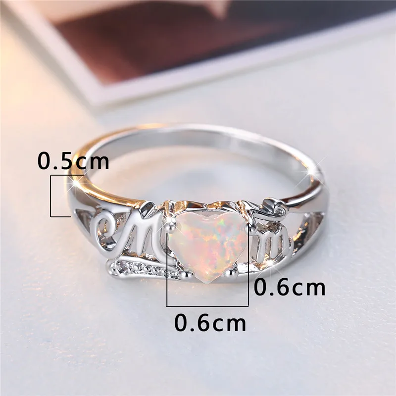 Luxury Female Crystal White Zircon Stone Heart Ring Vintage Silver Color Wedding Jewelry For Women