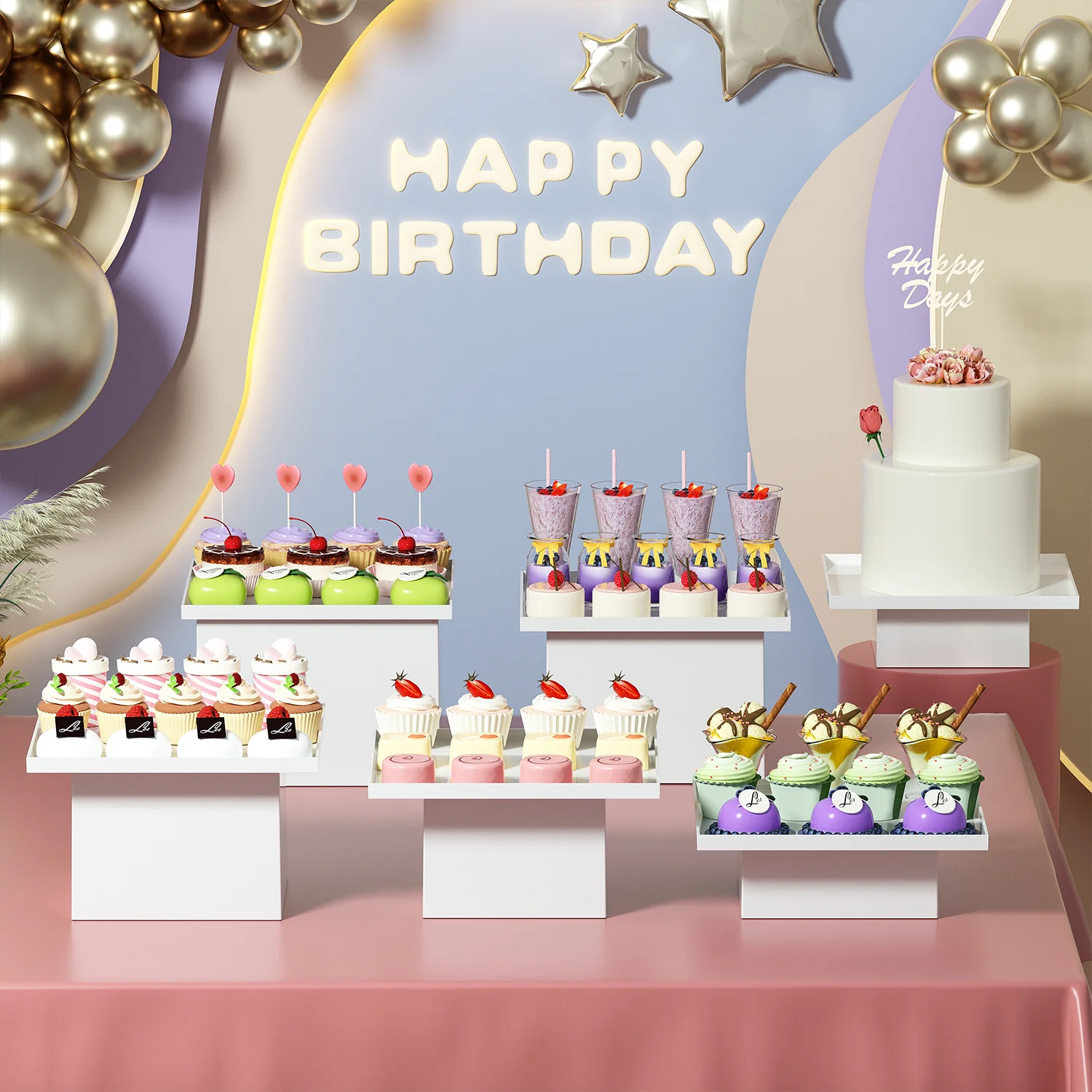 5 Stück weiße Acrylwürfel als Hochzeitsbasis, Lebensmittel-Präsentationsständer, Kuchen- und Desserttisch, Hochzeitsfeier-Dekorationsständer – Detail 4