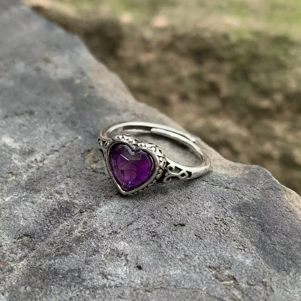 

New Arrival Vintage Natural Amethyst Rings For Women Heart Female Jewelry With Natural Stones Anniversary Gift