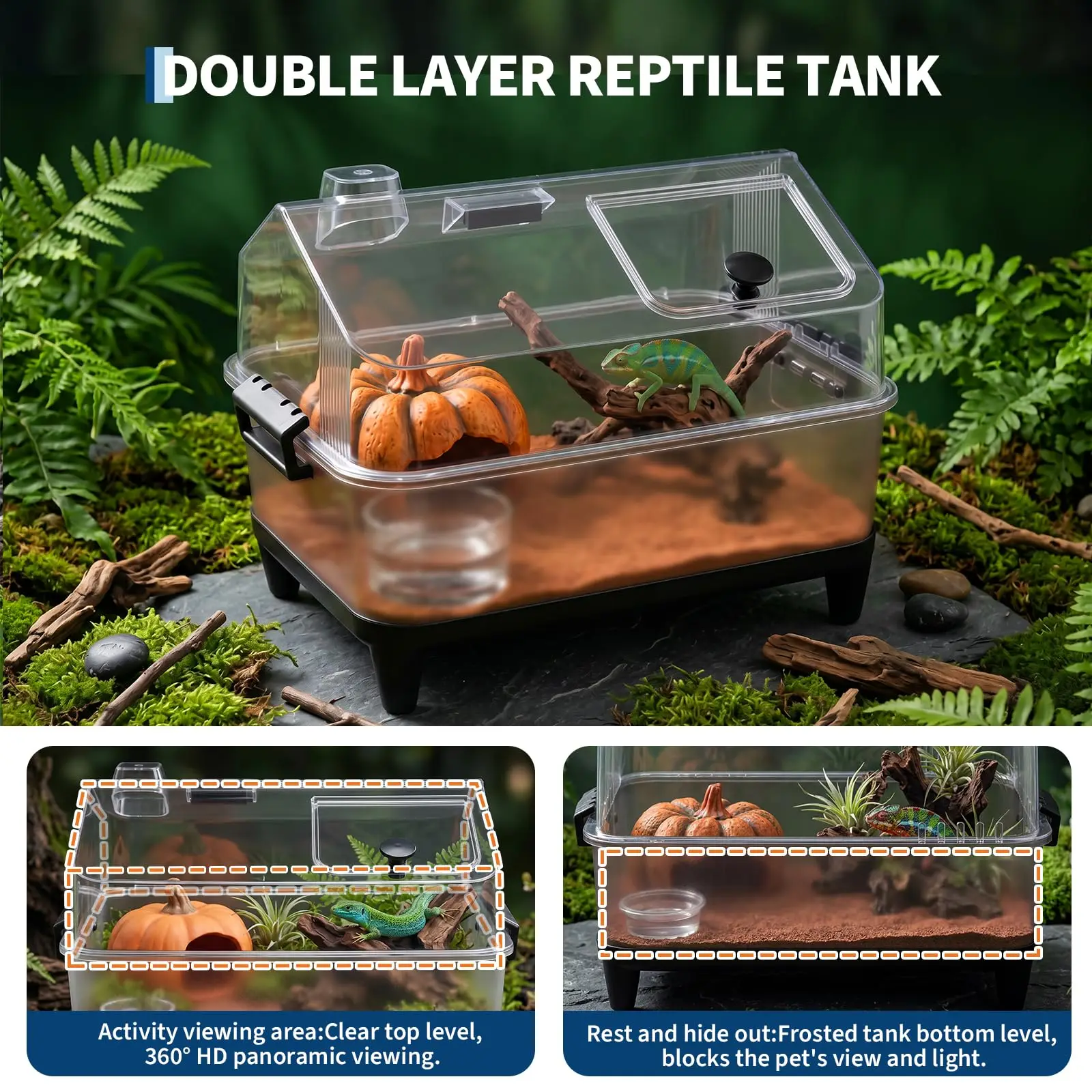 Small Reptile Terrarium Kit With Lid, Acrylic Tank, Heating Pad, Hygrometer, Hide & Bowl For Gecko Lizard Tarantula Frog Crab 6