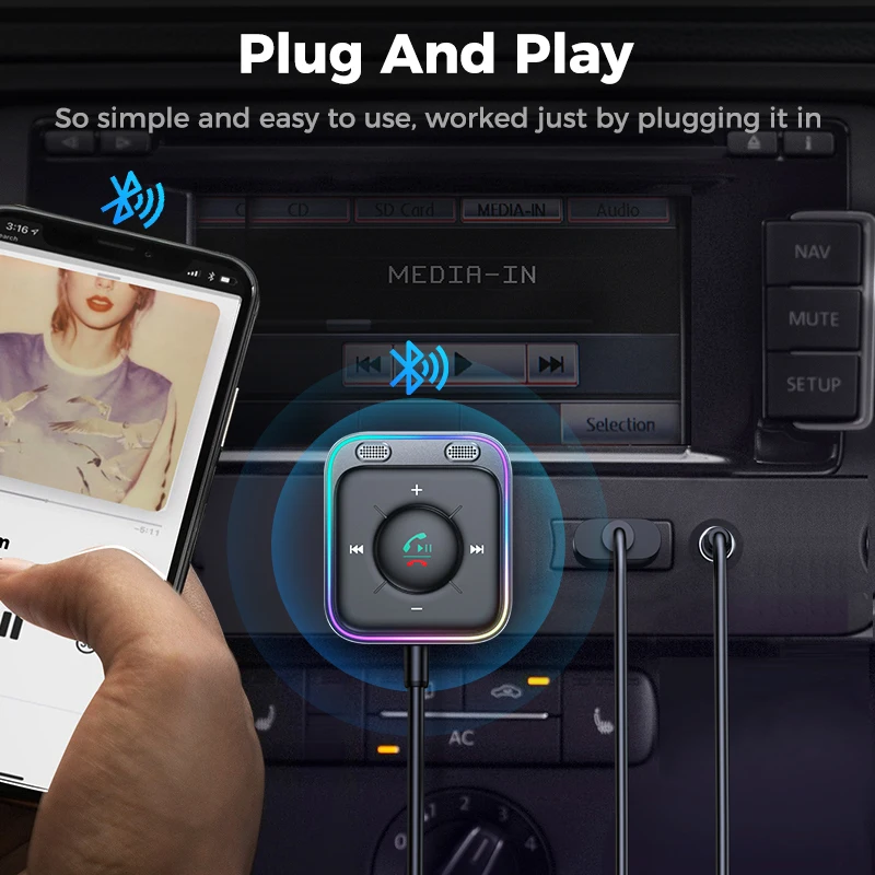 Joyroom-bluetooth 5.3 Aux Car Adapter Dual Mics Cancelamento de Ruído Transmissor Mão Livre Receptor sem Fio Car Audio Stereo Kits - Image 4