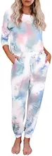 

Womens Tie Dye Printed Long Sleeve Tops and Pants Long Pajamas Set Joggers PJ Sets Nightwear Loungewear Pajamas for Women