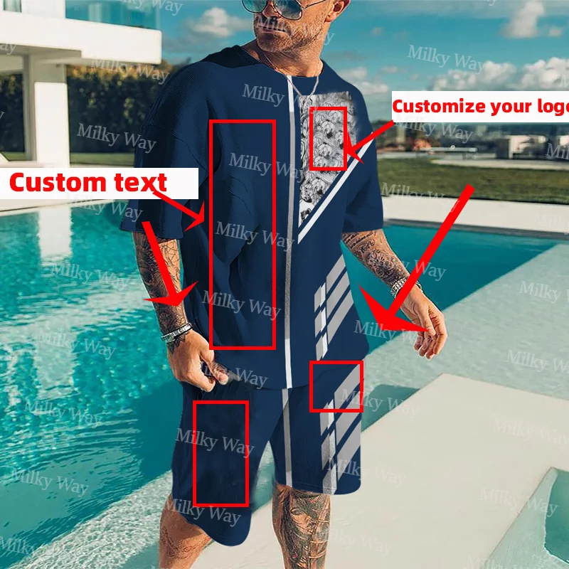 Summer Men's Football Logo Pattern Tracksuit Brand Logo&Rugby Team Logo Print T-Shirt Shorts Set Male Casual Sports Jogging Suit mens summer clothes letter k pattern sports jogging t shirt 3d printed o shaped round neck fashion casual outfit tracksuit set