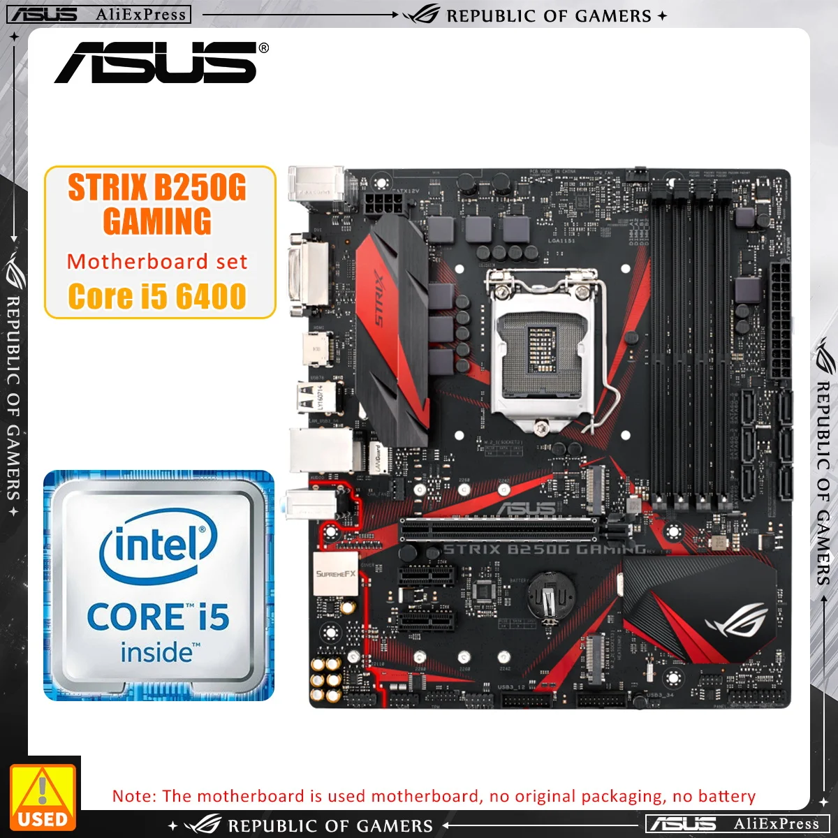 

ASUS ROG STRIX B250G GAMING+i5 6400 LGA 1151 Motherboard Kit Intel B250 4×DDR4 64GB PCI-E 3.0 M.2 USB3.0 DVI Micro ATX