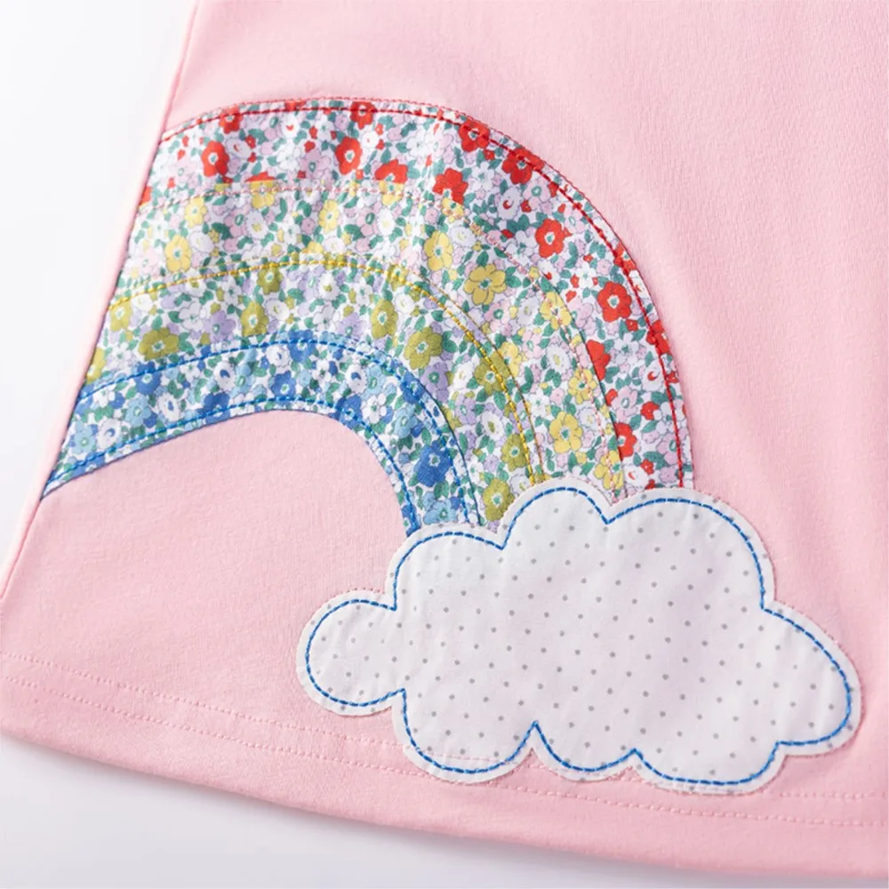 Kids Clothes Baby Girls 2025 New Summer Children's Clothing Cotton Cartoon Sun Rainbow Pink Dresses Holiday Gifts