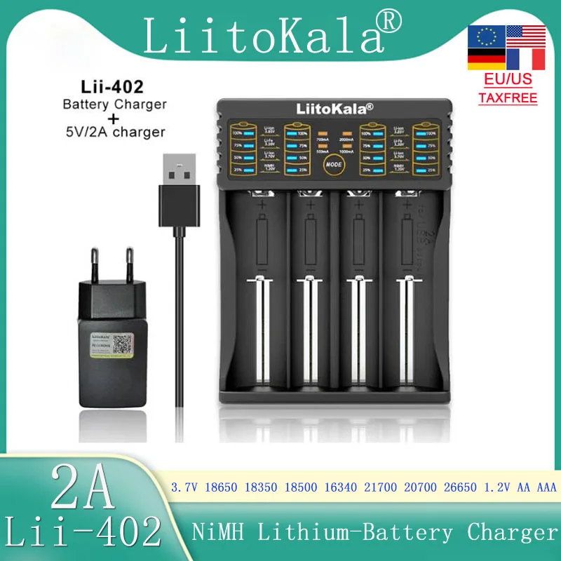 

Liitokala Lii-100 Lii-402 Lii-202 3.7V AA /AAA 18650 18350 26650 10440 14500 16340 25500 NiMH lithium battery smart charger