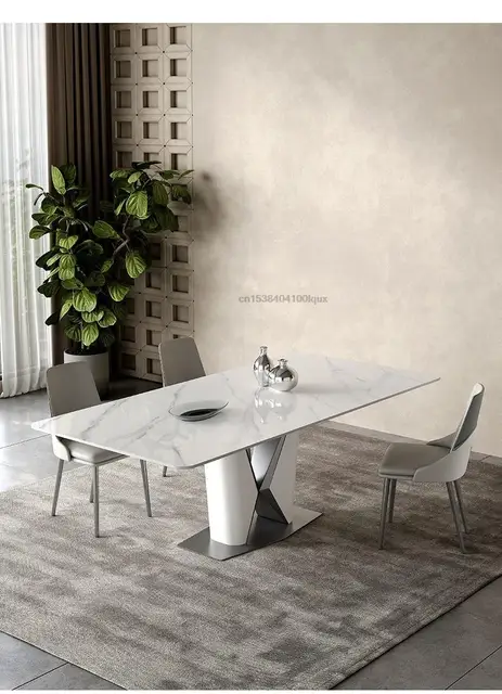 Mesa De cocina De losa De roca moderna para cena, marco De acero al carbono  conciso, decoración del hogar, Juegos móviles, muebles De cocina