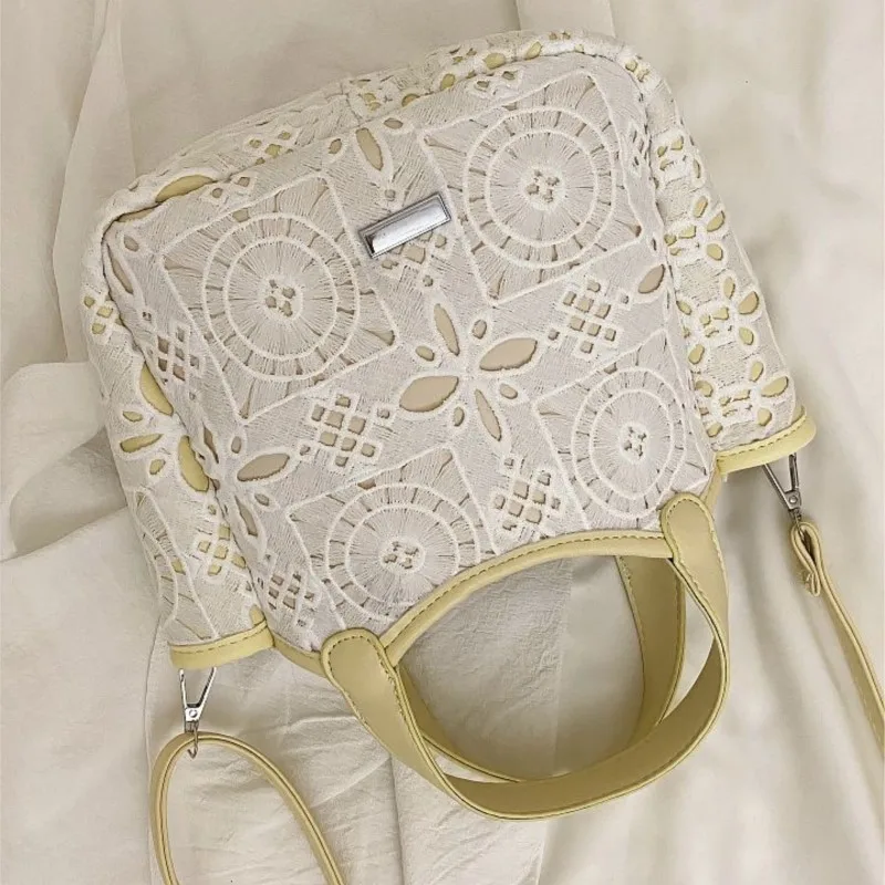 JIAERDI Lace Cutout Tote Bag Women Patchwork Large Capacity Handbag Ladies Elegant Gentle Commute Shoulder Crossbody Bags 2025
