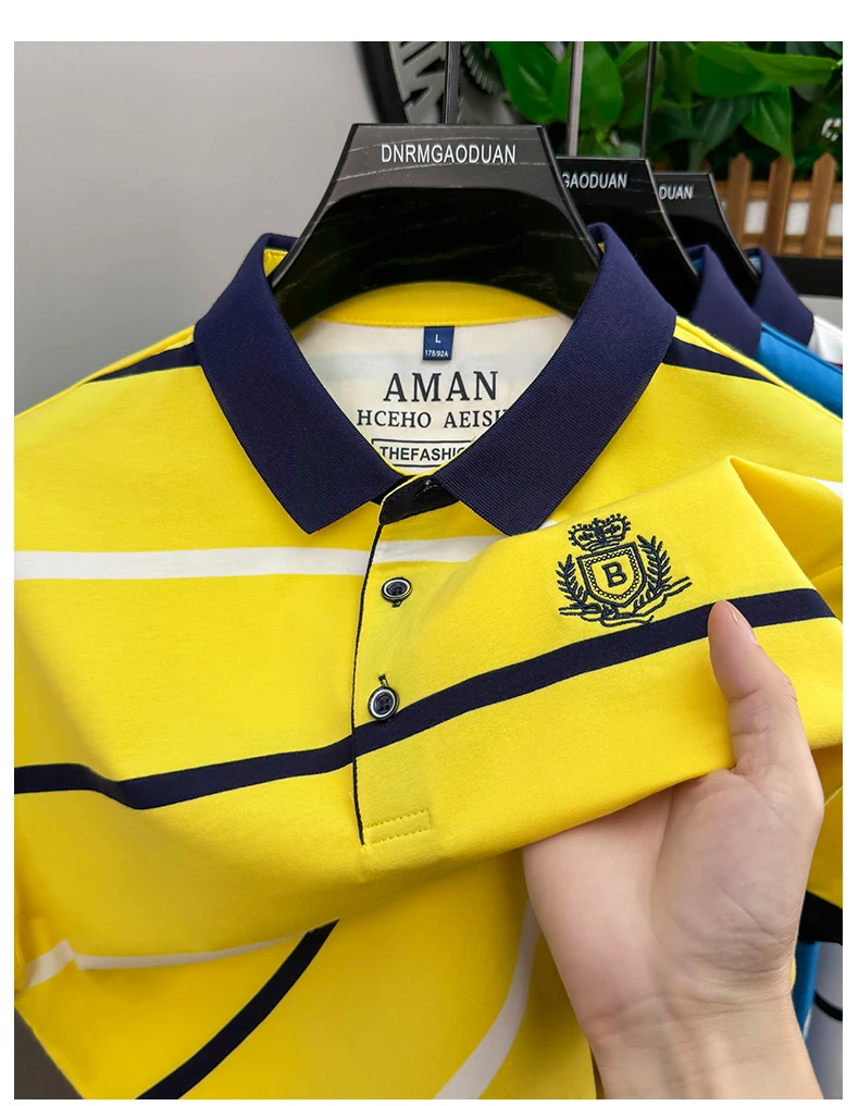 Fashion striped short sleeve men polo shirt summer trend brand letter embroidery design business casual breathable Paul T-shirt 19 S31f1ad3e493c40e88cb34c944642b76bo