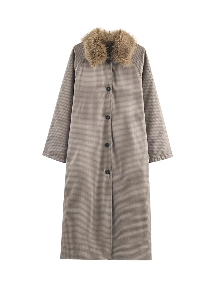 2025 Autumn Winter Women's Loose Long Trench Coat Fashion Faux Fur Collar Double-sided Windbreaker Coat Casual Lady Outerwear