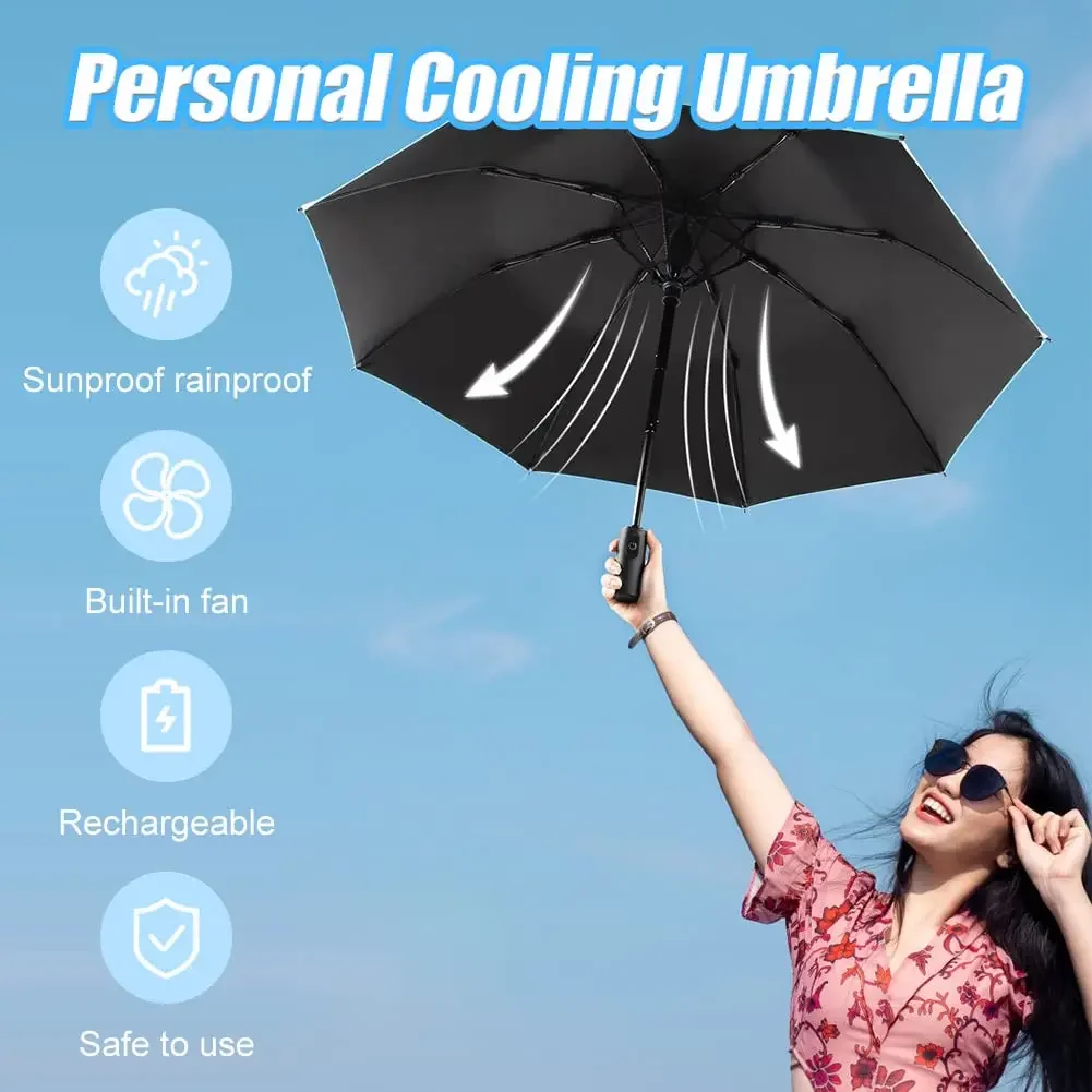 Sun Umbrella with Fan Misting,Portable Fan for UPF 50+ Sun,Cooling Umbrella,Summer Cooler for Outdoor Beach,Battery Powered 2
