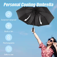 Sun Umbrella with Fan Misting,Portable Fan for UPF 50+ Sun,Cooling Umbrella,Summer Cooler for Outdoor Beach,Battery Powered 2