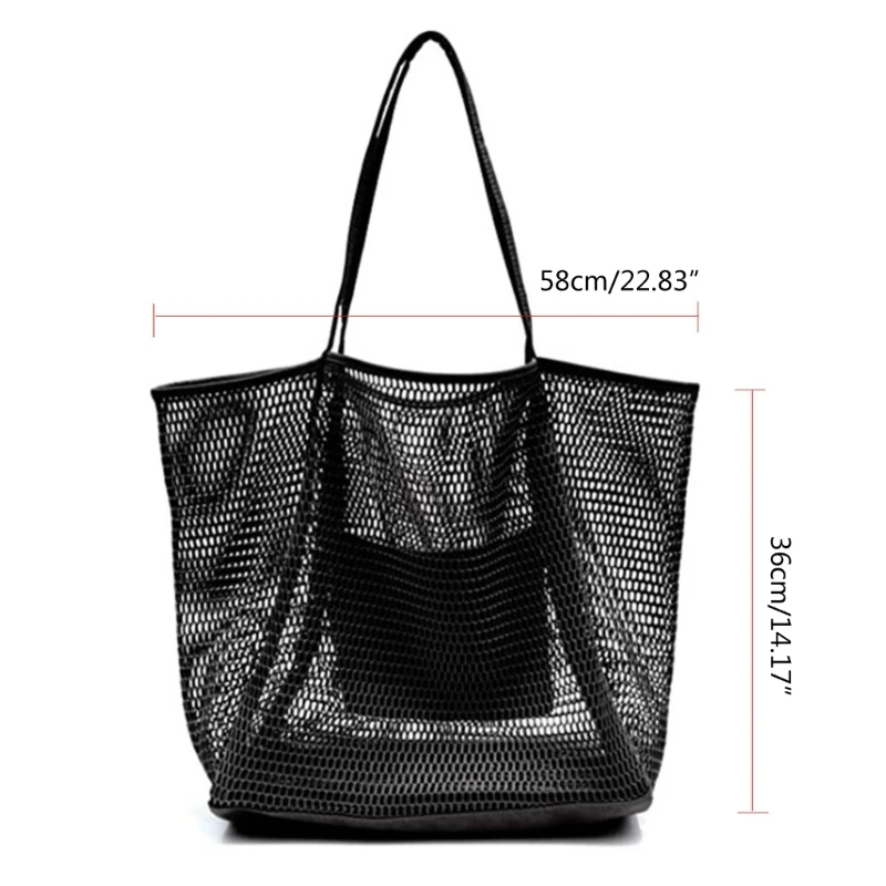 Vintage Mesh Shoulder Bag Large Capacity Beach Bag Foldable Handbag Tote Bag All-match for Vacation Holiday Party